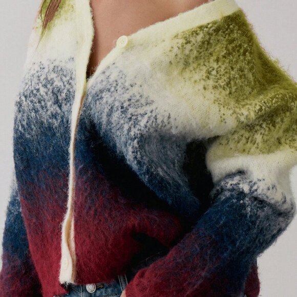 Multicolor Casual Women's Gradient Knit Oversized Cardigan - Picture 5 of 6